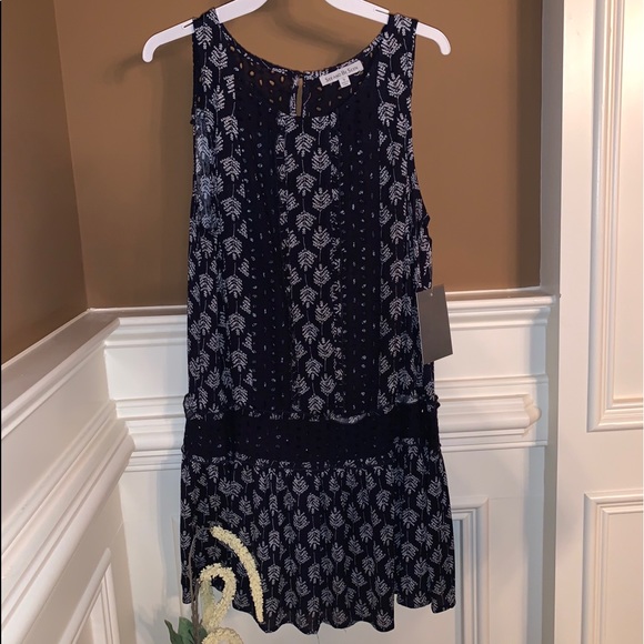 Navy and White Printed Dress - Picture 1 of 3